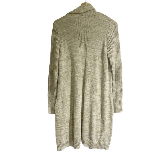 Anthropologie Women Medium Long Line Cream Beige Knit Cardigan Pockets Cozy - Picture 2 of 7